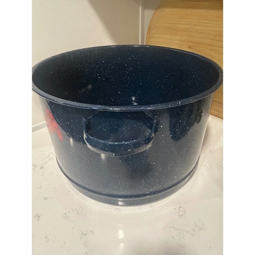 Navy Blue Speckled Enamelware Lobster Steamer Pot with Red‎ Lobster Graphics